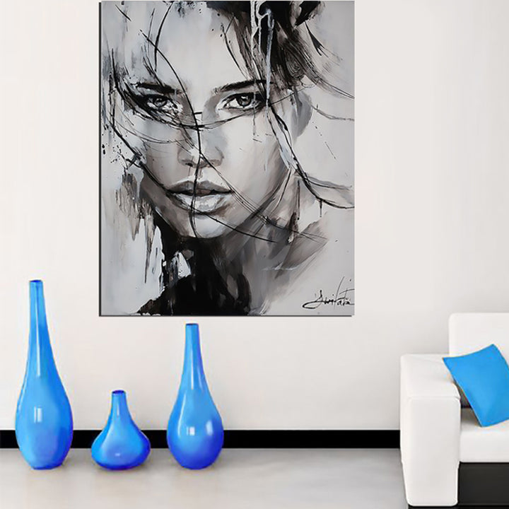 Tableau décoratif noir & blanc- au féminin - 100 x 80 cm