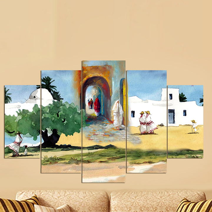 Tableau décoratif 5 pces  - Djerba oliviers - 84 x 130 cm