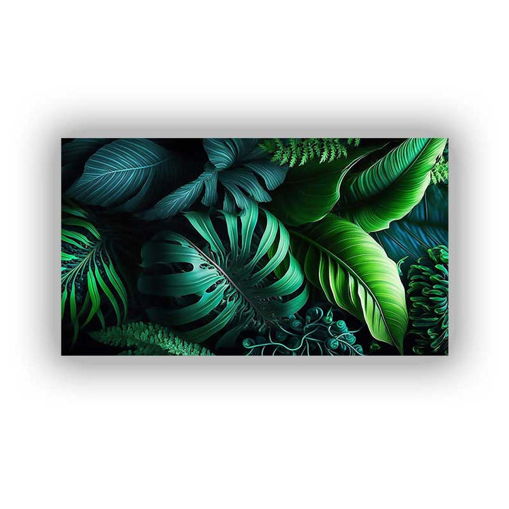 tableau décoratif  feuille noir vert royale tropicale - bâche enduis -80-140 cm