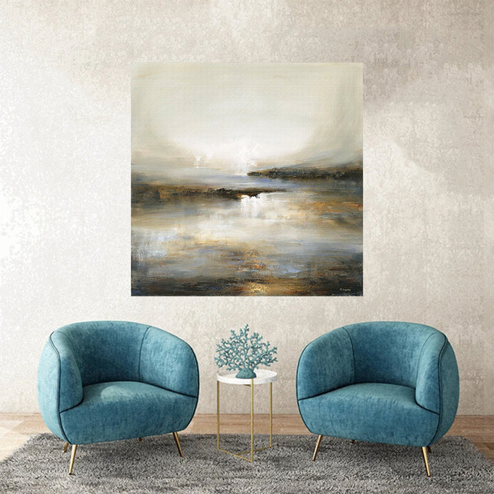 tableau auqarelle beige - 100x100 cm