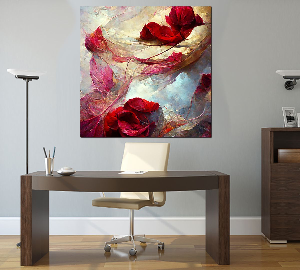 tableau décoratif - fleur rouge bordeau - 100 x 100 cm