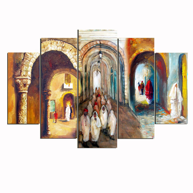 Tableau décoratif 5 pièces - arcs médina - 85 x 140 cm