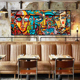 tableau décoratif - Graffiti masques2- vinyle mat pose sur mdf- 150 x 60 cm