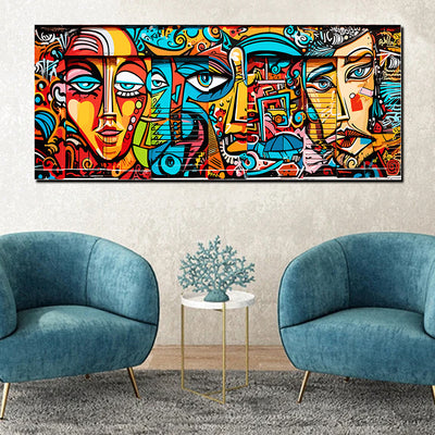 tableau décoratif - Graffiti masques2- vinyle mat pose sur mdf- 150 x 60 cm