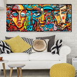tableau décoratif - Graffiti masques2- vinyle mat pose sur mdf- 150 x 60 cm