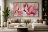 Élégance Rose : Flamant et Pivoine en Mouvement (  120 x 80 cm )