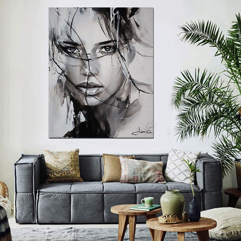 Tableau décoratif noir & blanc- au féminin - 100 x 80 cm