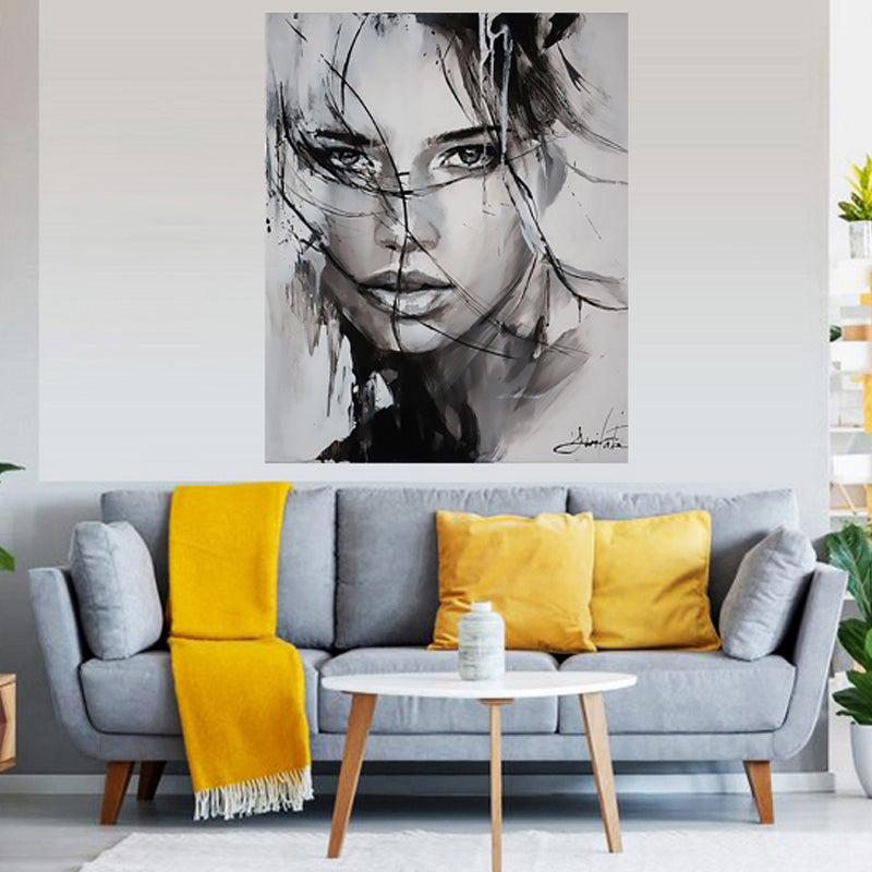 Tableau décoratif noir & blanc- au féminin - 100 x 80 cm