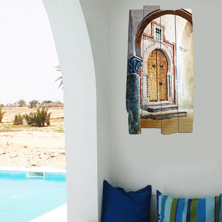 tableau décoratif peinture - porte médina - 35 x 60 cm