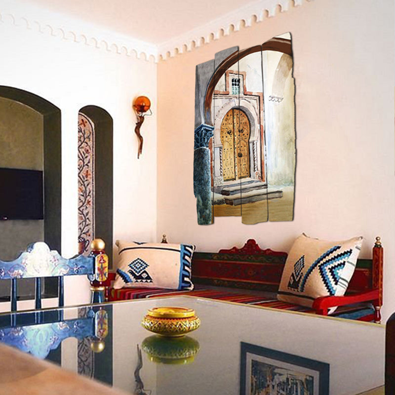 tableau décoratif peinture - porte médina - 35 x 60 cm