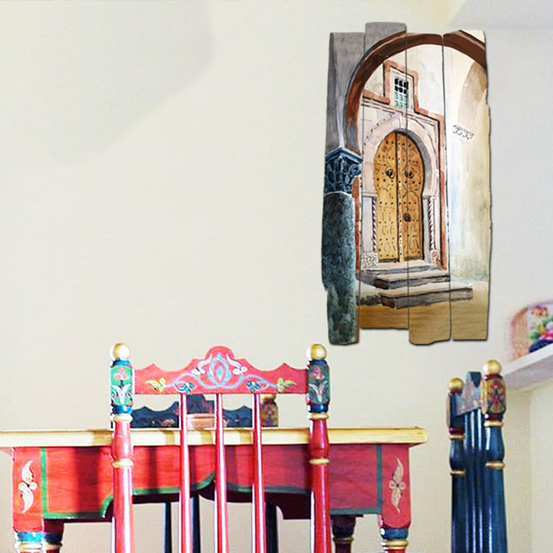 tableau décoratif peinture - porte médina - 35 x 60 cm