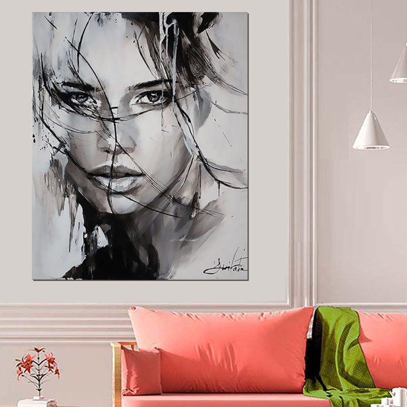 Tableau décoratif noir & blanc- au féminin - 100 x 80 cm