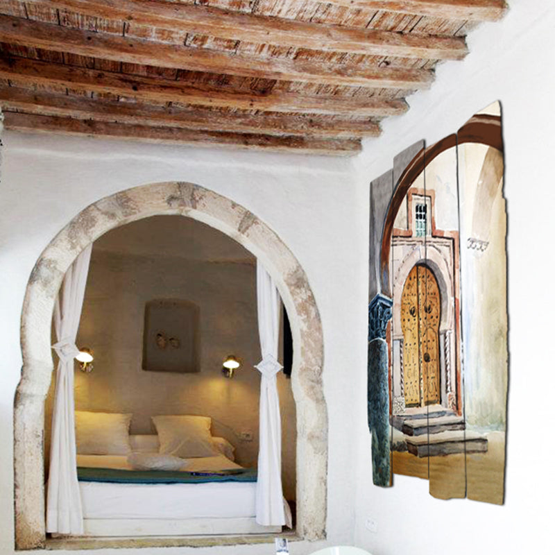 tableau décoratif peinture - porte médina - 35 x 60 cm
