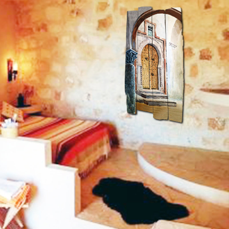 tableau décoratif peinture - porte médina - 35 x 60 cm