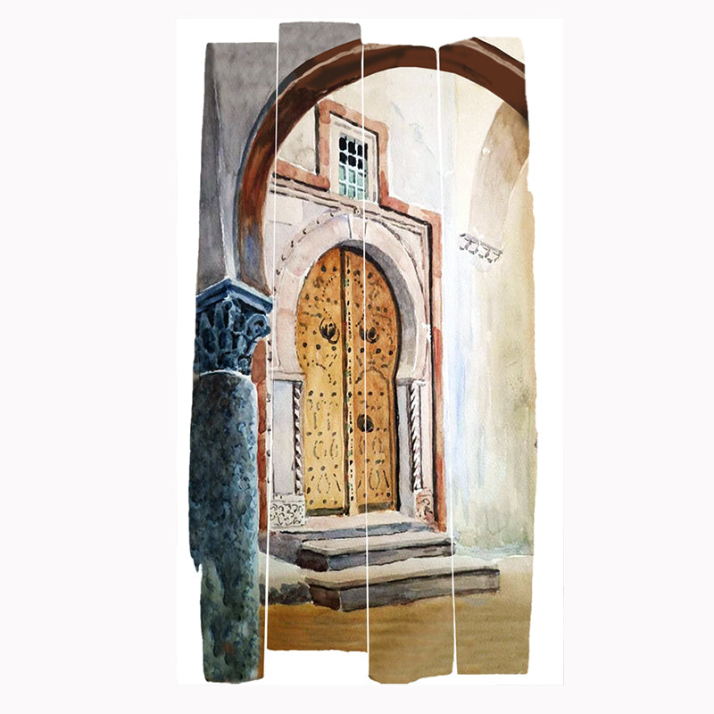 tableau décoratif peinture - porte médina - 35 x 60 cm