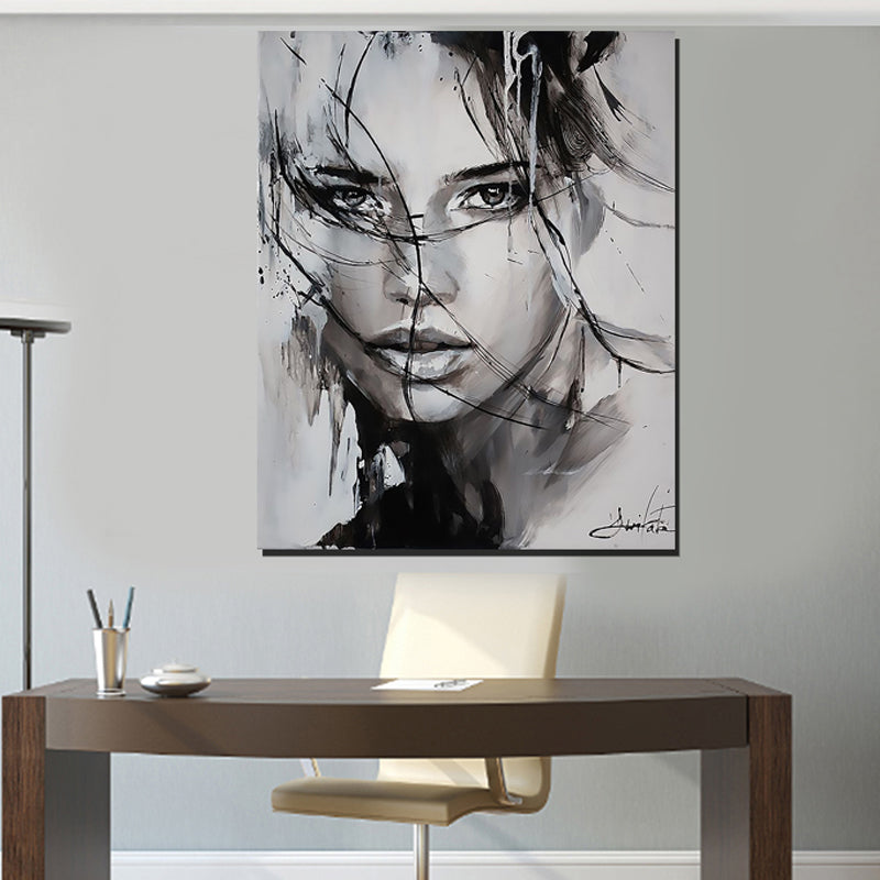 Tableau décoratif noir & blanc- au féminin - 100 x 80 cm