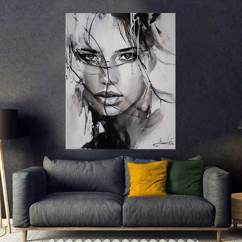 Tableau décoratif noir & blanc- au féminin - 100 x 80 cm