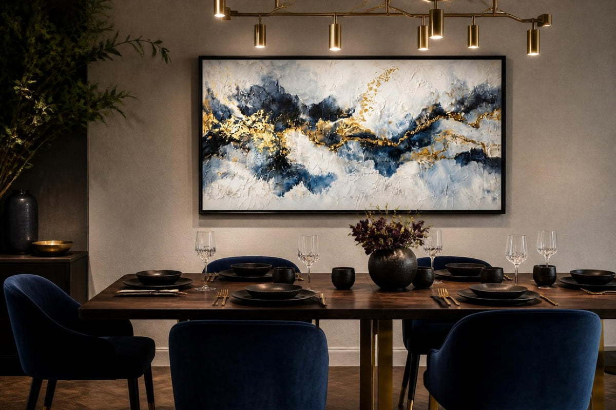 Tableau Abstrait "Éclat Saphir & Or" – Art Moderne et Texturé ( 120 cm X 80 cm )