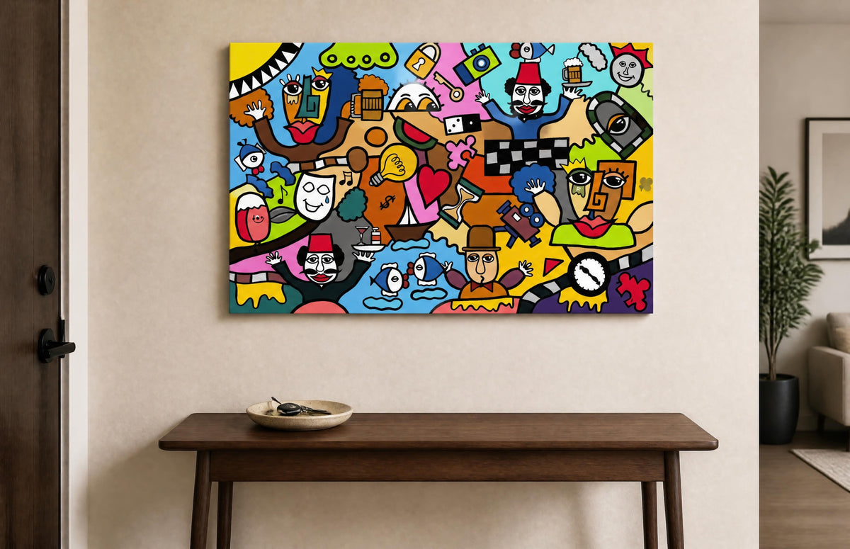 Tableau Néo-Cubiste "Dédale Créatif" – Pop Art & Imagination ( 120 cm X 80 cm )