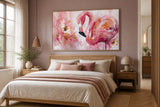 Élégance Rose : Flamant et Pivoine en Mouvement (  120 x 80 cm )