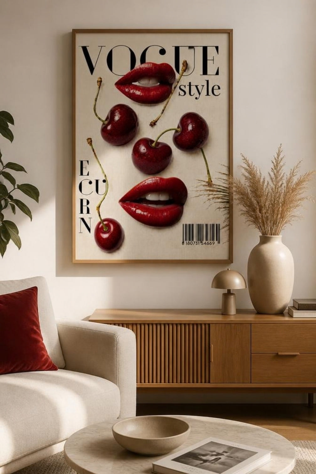 Tableau Décoratif "Vogue Style" – Lèvres Glamour et Cerises Pop Art