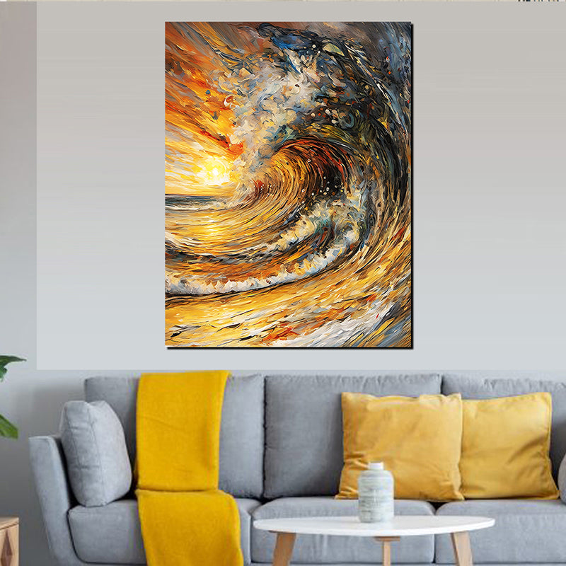 tableau décoratif - Vague au coucher bâche mat 90 – 120 cm