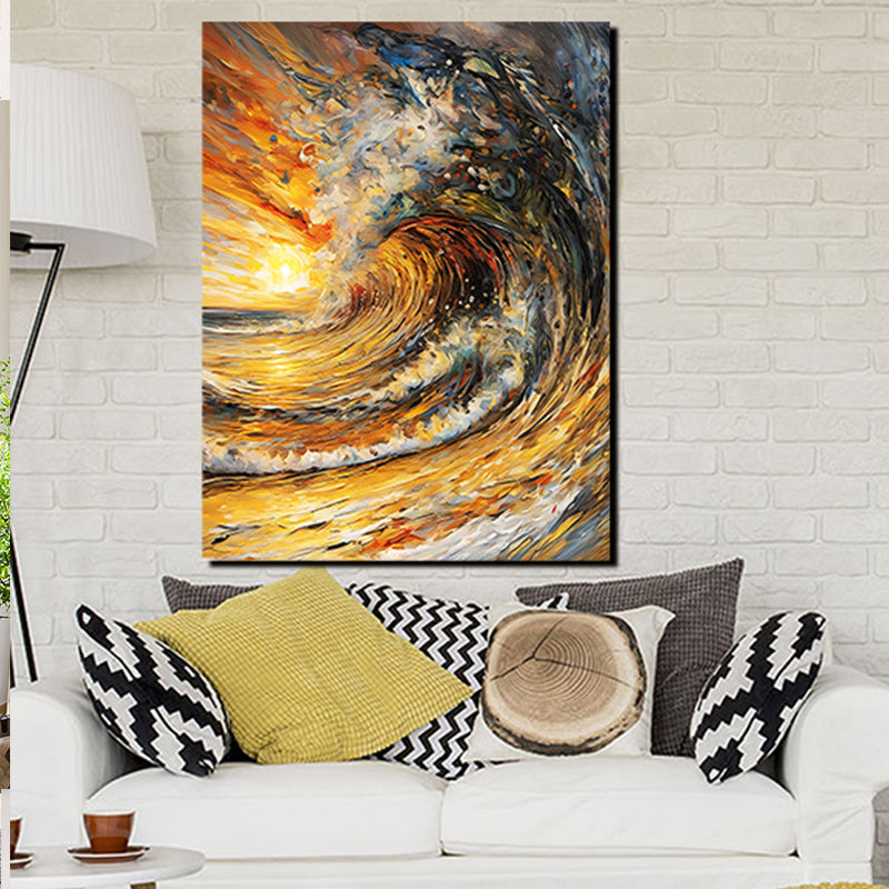 tableau décoratif - Vague au coucher bâche mat 90 – 120 cm