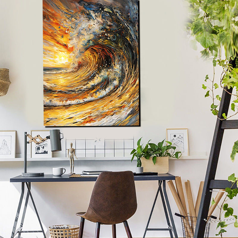 tableau décoratif - Vague au coucher bâche mat 90 – 120 cm