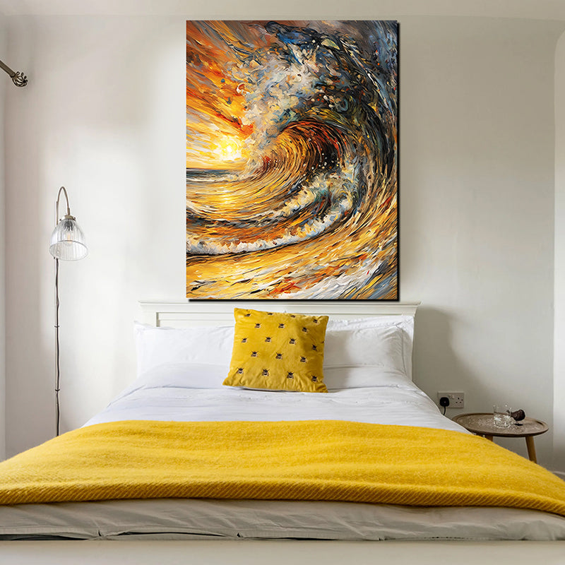 tableau décoratif - Vague au coucher bâche mat 90 – 120 cm