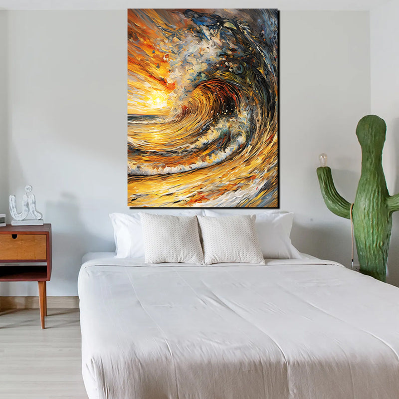 tableau décoratif - Vague au coucher bâche mat 90 – 120 cm