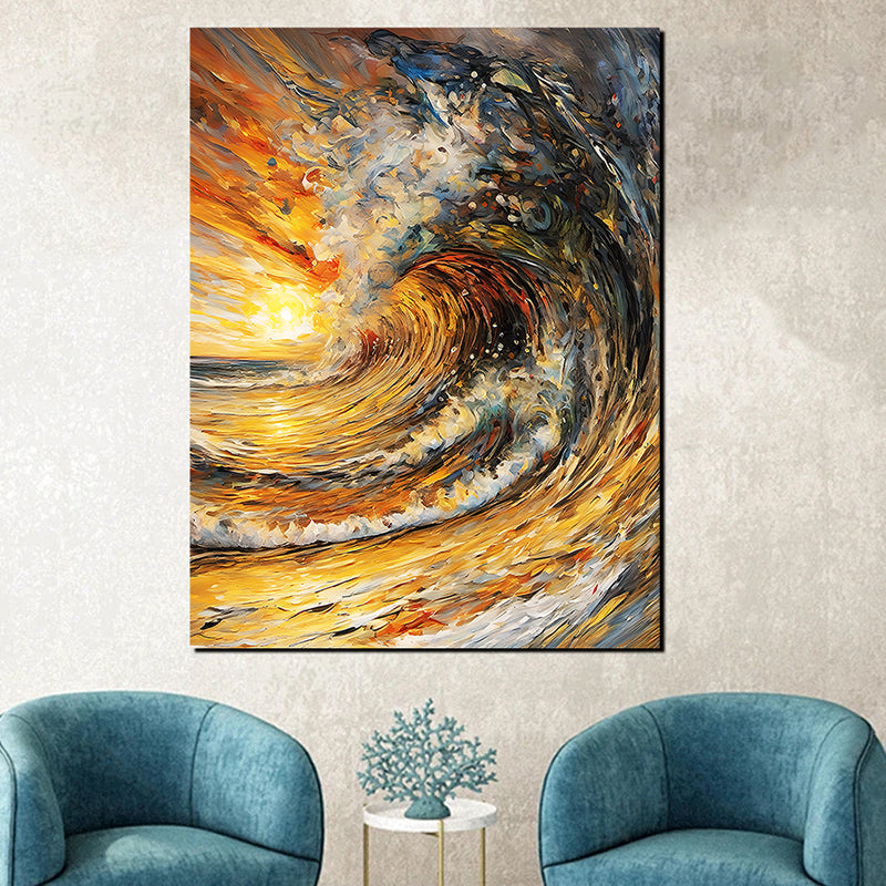 tableau décoratif - Vague au coucher bâche mat 90 – 120 cm