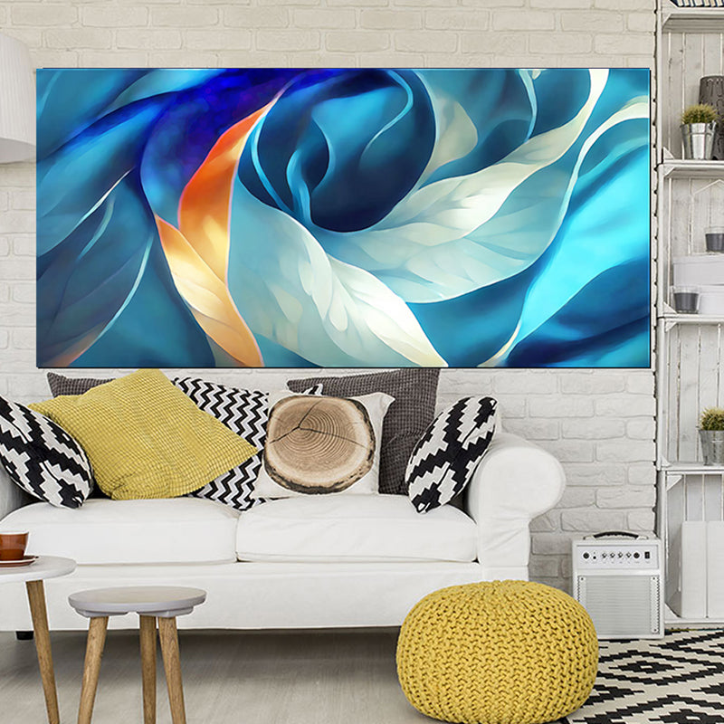 tableau décoratif bleu feuille orangé bâche - 170x75cm