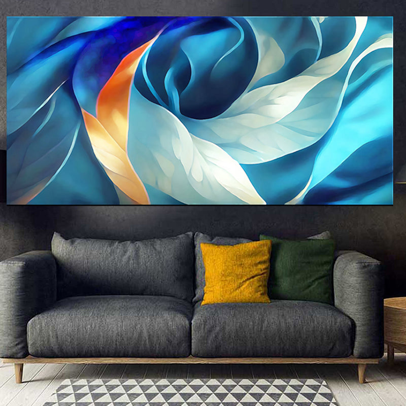tableau décoratif bleu feuille orangé bâche - 170x75cm