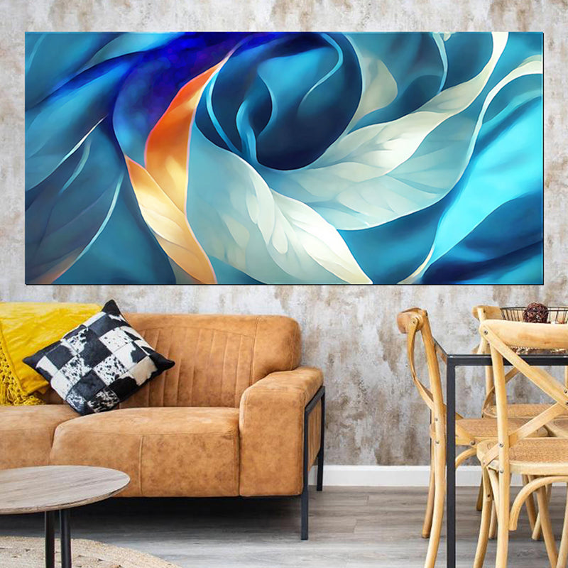 tableau décoratif bleu feuille orangé bâche - 170x75cm