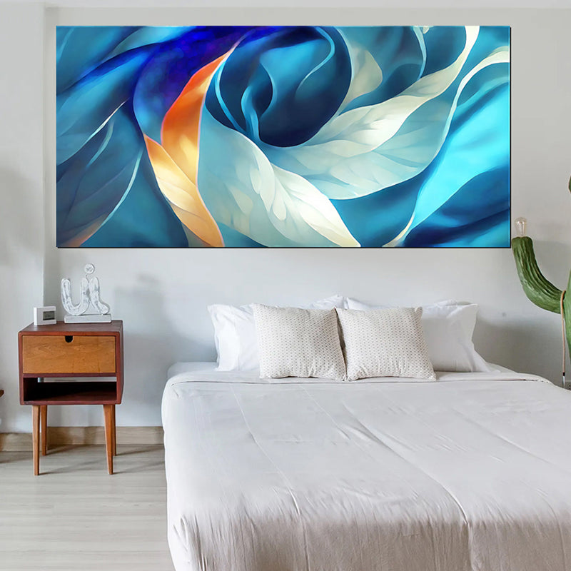 tableau décoratif bleu feuille orangé bâche - 170x75cm