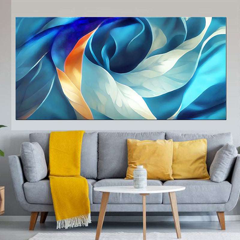 tableau décoratif bleu feuille orangé bâche - 170x75cm