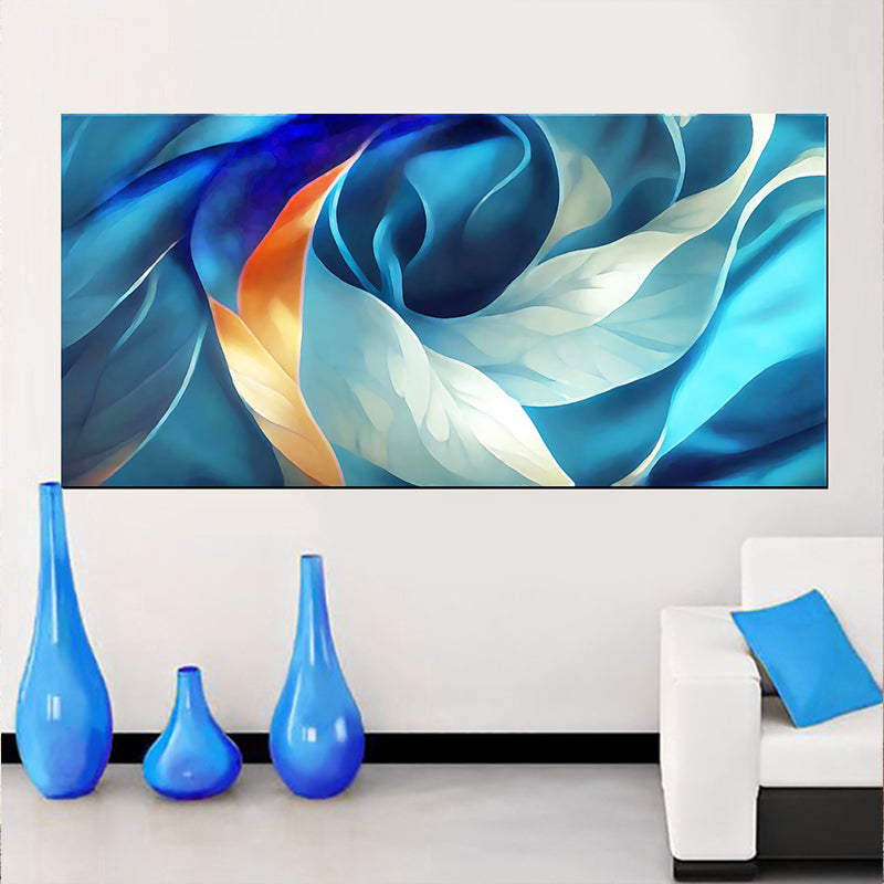 tableau décoratif bleu feuille orangé bâche - 170x75cm