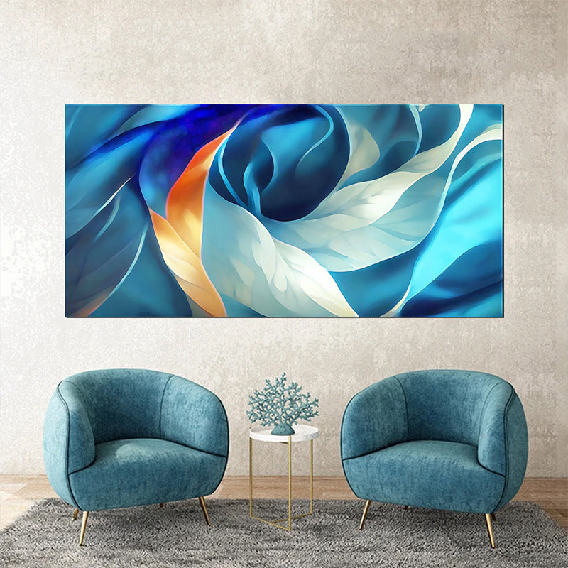 tableau décoratif bleu feuille orangé bâche - 170x75cm