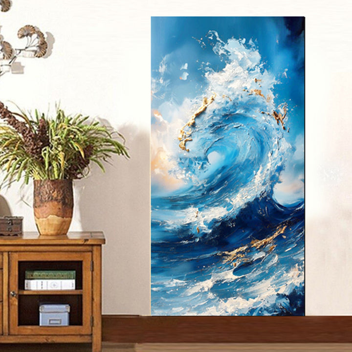 tableau décoratif vague bleu-bâche souple - 60x120 cm