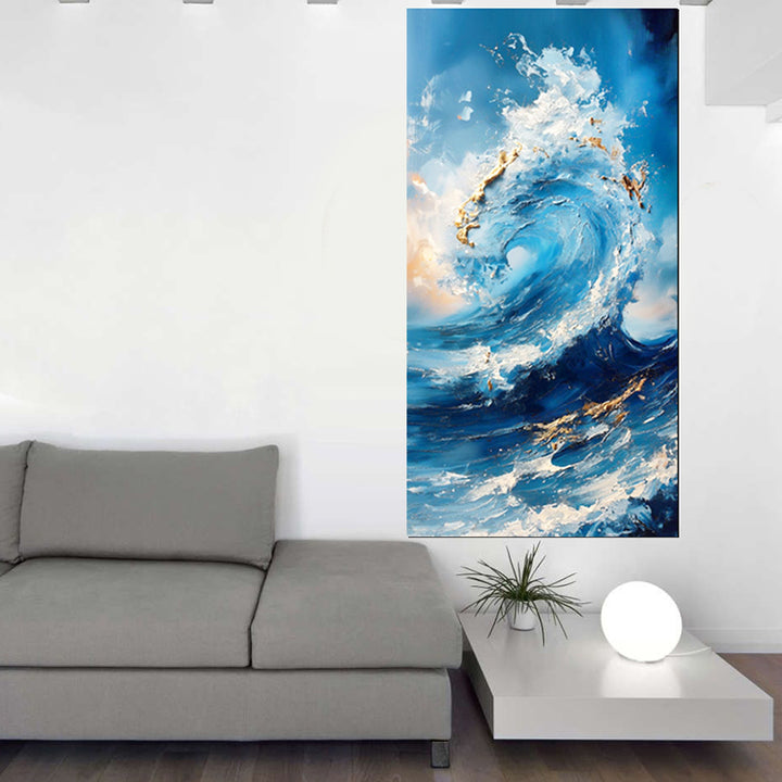 tableau décoratif vague bleu - 60x120 cm