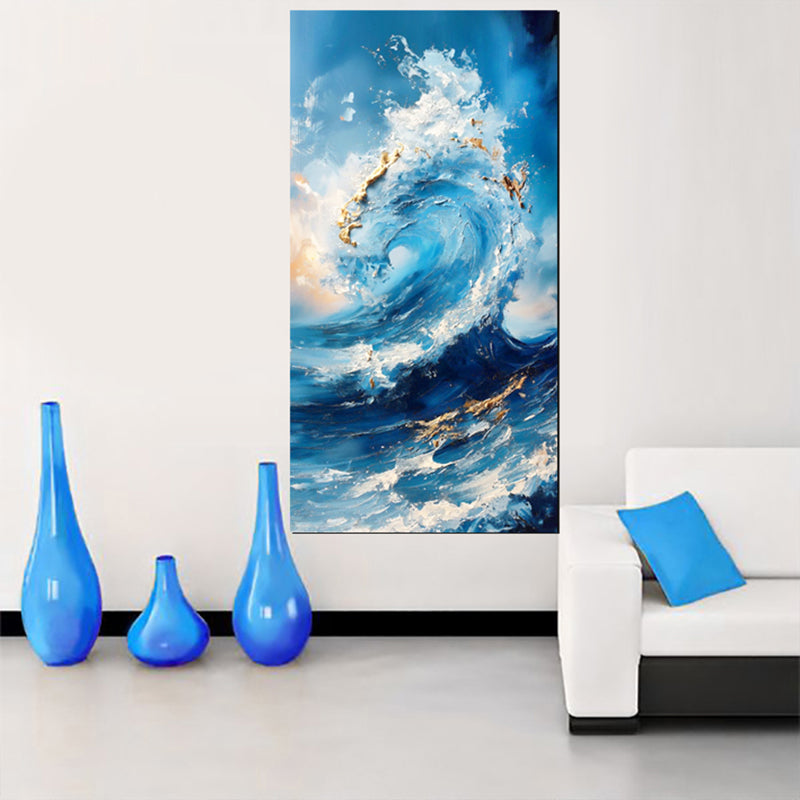 tableau décoratif vague bleu-bâche souple - 60x120 cm