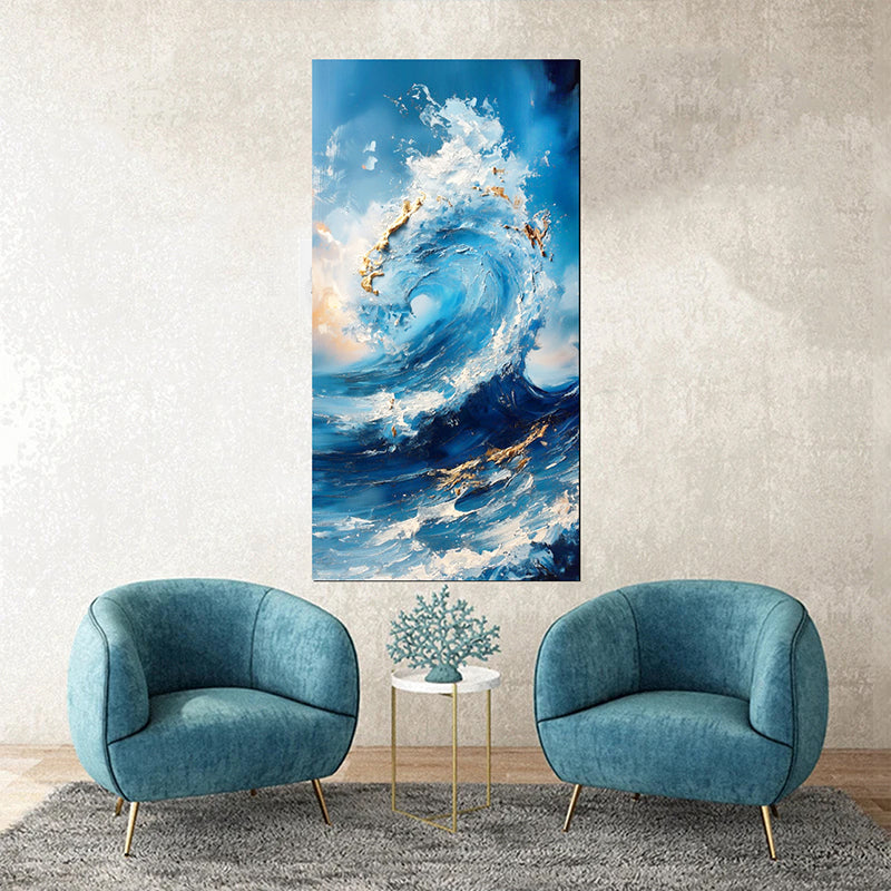 tableau décoratif vague bleu-bâche souple - 60x120 cm