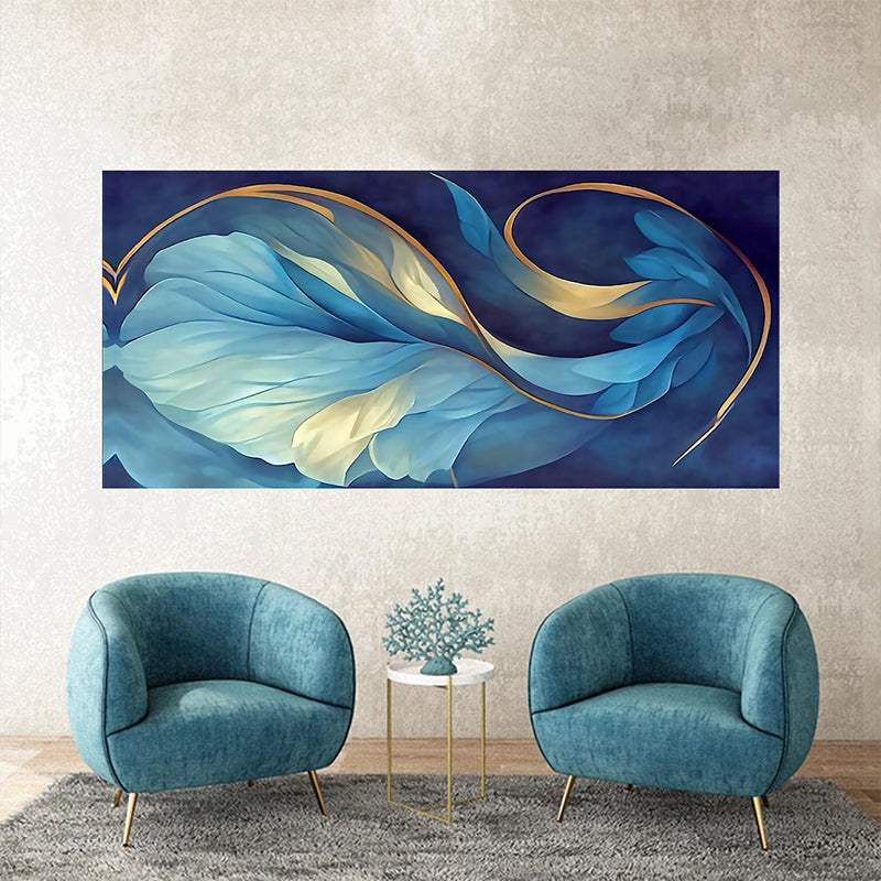 tableau décoratif feuille bleu doré - 170 x 75 cm bache