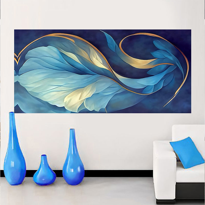 tableau décoratif feuille bleu doré - 170 x 75 cm bache