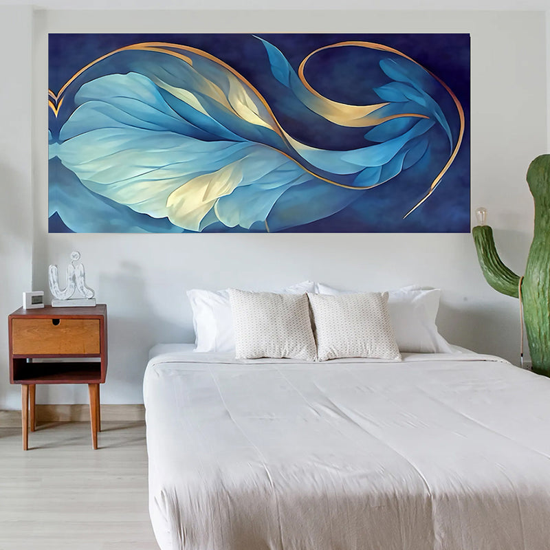 tableau décoratif feuille bleu doré - 170 x 75 cm bache