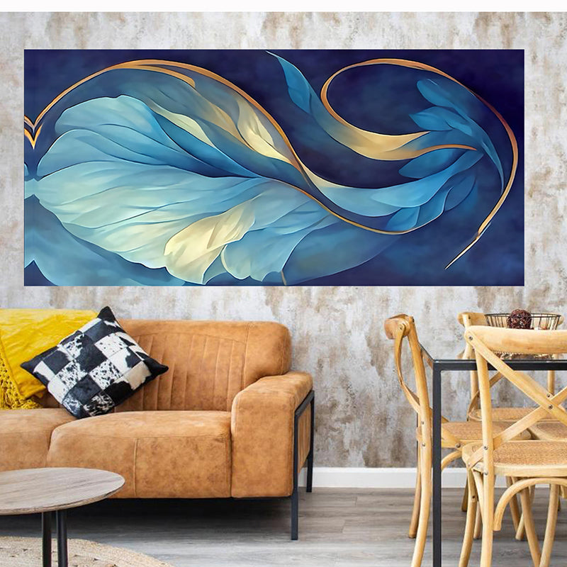 tableau décoratif feuille bleu doré - 170 x 75 cm bache