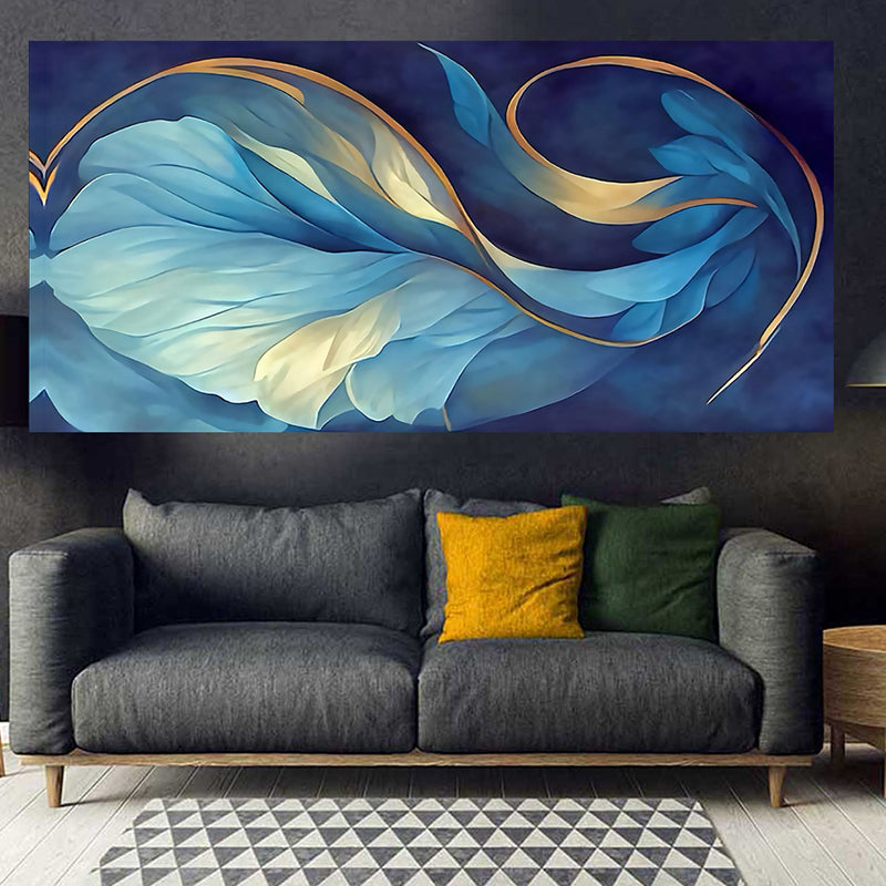 tableau décoratif feuille bleu doré - 170 x 75 cm bache