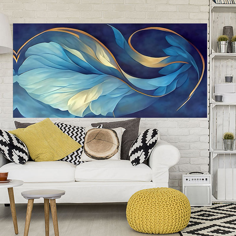 tableau décoratif feuille bleu doré - 170 x 75 cm bache