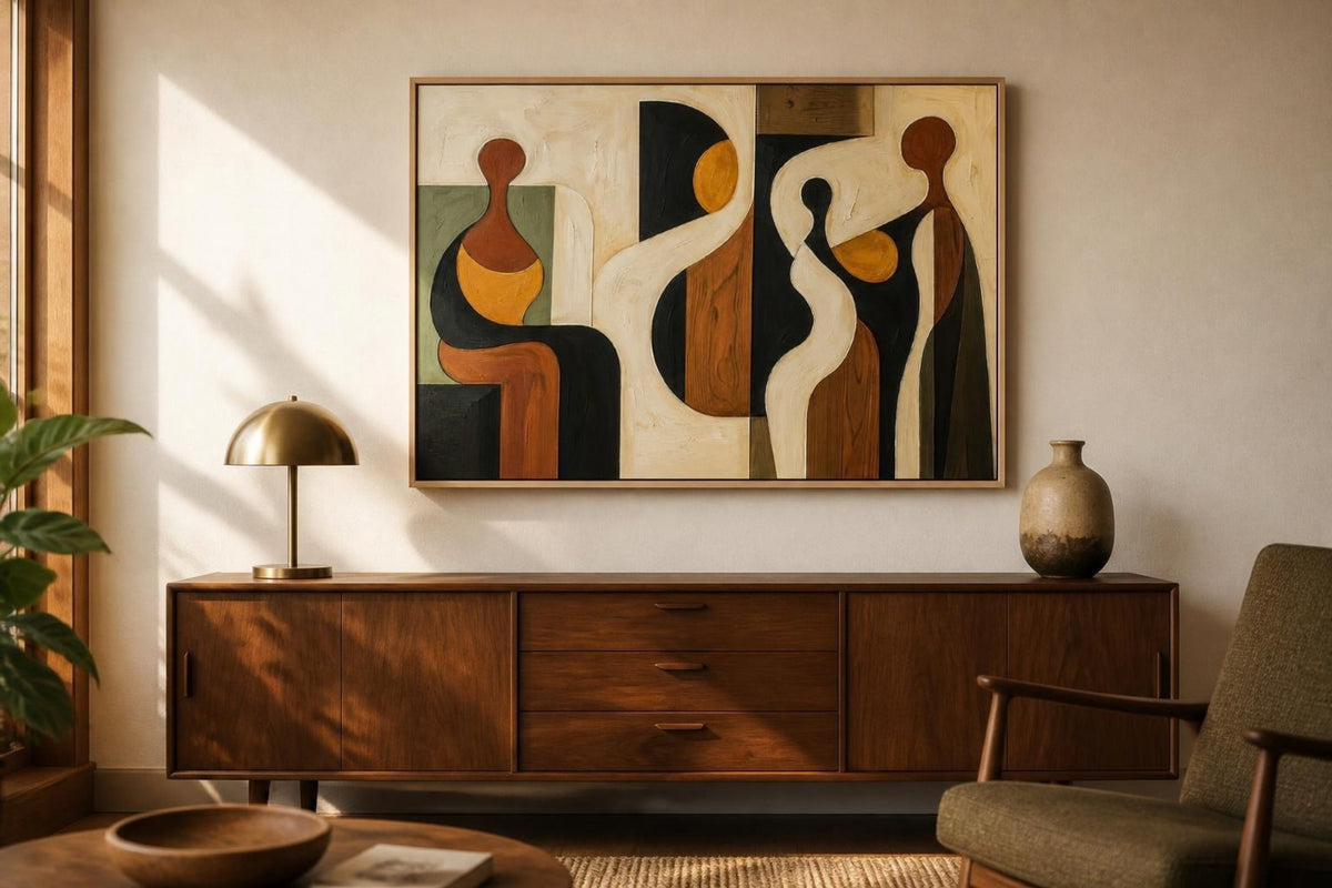 Tableau Abstrait "Harmonie Terrestre" – Art Moderne & Cubisme ( 100 cm X 80 cm )