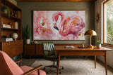 Élégance Rose : Flamant et Pivoine en Mouvement (  120 x 80 cm )